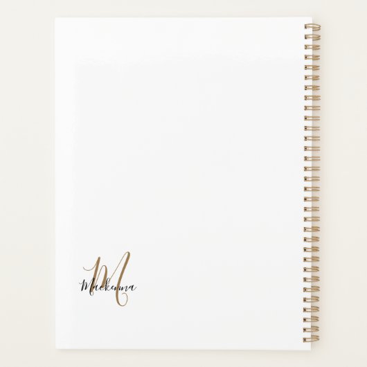 Modern Black Gold Monogram Initial Script Name Planer (Rückseite)