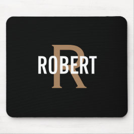Modern Black gold monogram men name mouse pad Mousepad