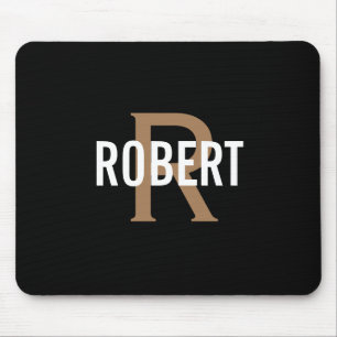 Modern Black gold monogram men name mouse pad Mousepad