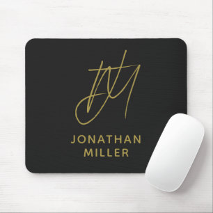 Modern Black Gold Monogram Mousepad