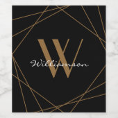 Modern Black Gold Monogram Name Script Geometrisch Weinetikett (Einzelnes Label)