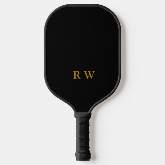 Modern Black Gold Monogram Pickleball Schläger (Vorderseite)