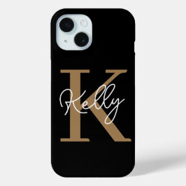 Modern Black Gold Monogram Script Case-Mate iPhone Hülle