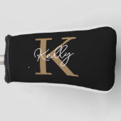 Modern Black Gold Monogram Script Golf Headcover (Vorderseite)