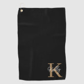 Modern Black Gold Monogram Script Golfhandtuch (Vorderseite)