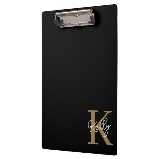 Modern Black Gold Monogram Script Klemmbrett (Links)