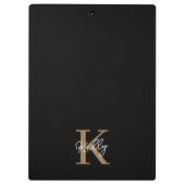 Modern Black Gold Monogram Script Klemmbrett (Rückseite)