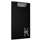 Modern Black Gold Monogram Script Klemmbrett (Rechts)