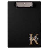 Modern Black Gold Monogram Script Klemmbrett (Vorderseite)