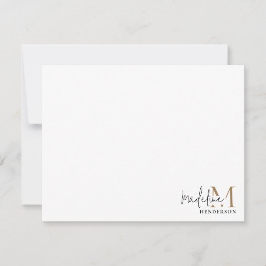 Modern Black Gold Monogram Script Mitteilungskarte (Vorderseite)