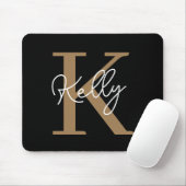 Modern Black Gold Monogram Script Mousepad (Mit Mouse)