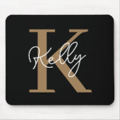 Modern Black Gold Monogram Script Mousepad (Vorne)