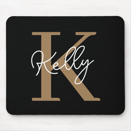 Modern Black Gold Monogram Script Mousepad (Vorne)