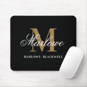 Modern Black Gold Monogram Script Mousepad (Mit Mouse)