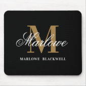 Modern Black Gold Monogram Script Mousepad (Vorne)