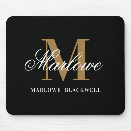 Modern Black Gold Monogram Script Mousepad (Vorne)