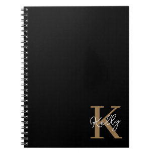 Modern Black Gold Monogram Script Notizblock