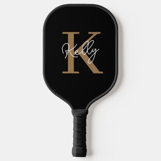 Modern Black Gold Monogram Script Pickleball Schläger (Rückseite)