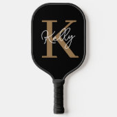 Modern Black Gold Monogram Script Pickleball Schläger (Vorderseite)
