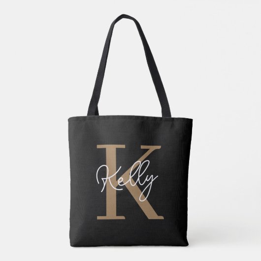 Modern Black Gold Monogram Script Tasche (Rückseite)