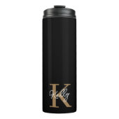 Modern Black Gold Monogram Script Thermosbecher (Vorderseite)