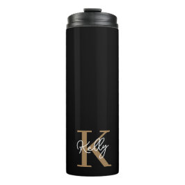 Modern Black Gold Monogram Script Thermosbecher