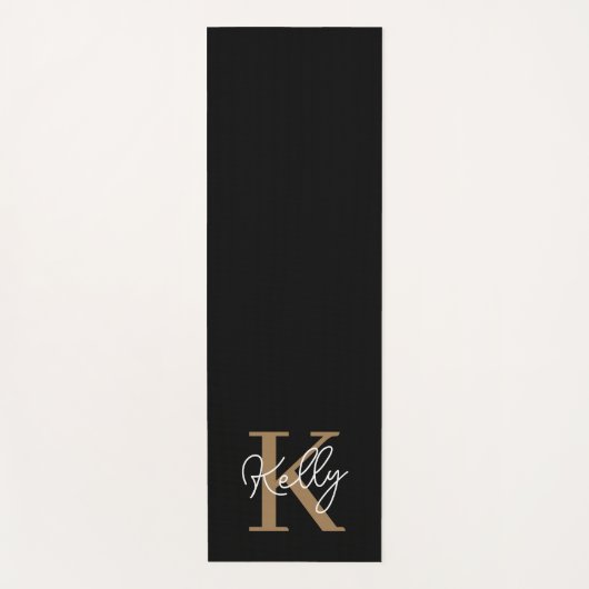 Modern Black Gold Monogram Script Yogamatte (Vorderseite)