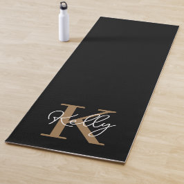 Modern Black Gold Monogram Script Yogamatte