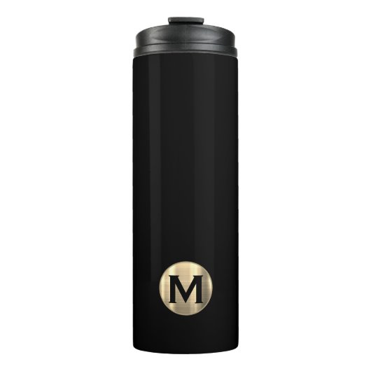 Modern Black Gold Monogram Thermosbecher (Vorderseite)
