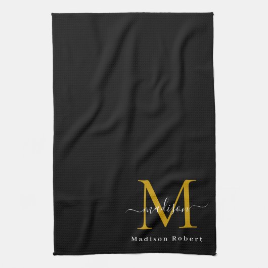 Modern Black Gold Monogram Ursprüngliche Skripte C Geschirrtuch (Vertikal)