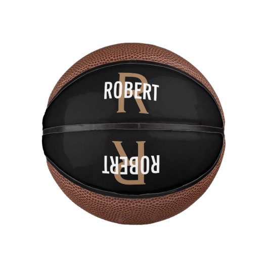 Modern Black Gold Monogramm Name Basketball (Vorderseite)