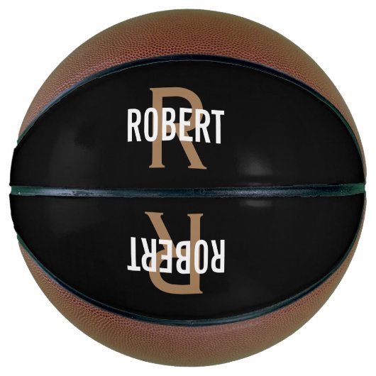 Modern Black Gold Monogramm Name Basketball (Vorderseite)
