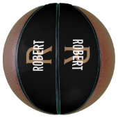 Modern Black Gold Monogramm Name Basketball (Vertikal)
