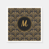 Modern Black Gold Muster Art Deco Monogram Serviette (Vorderseite)