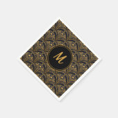 Modern Black Gold Muster Art Deco Monogram Serviette (Ecke)