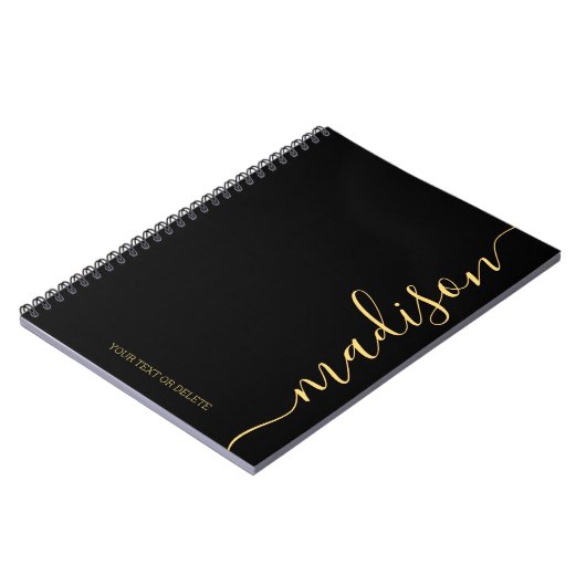 Modern Black Gold Name Monogram ErstNotebook Notizblock (Linke Seite)