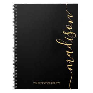 Modern Black Gold Name Monogram Initial Notebook Notizblock