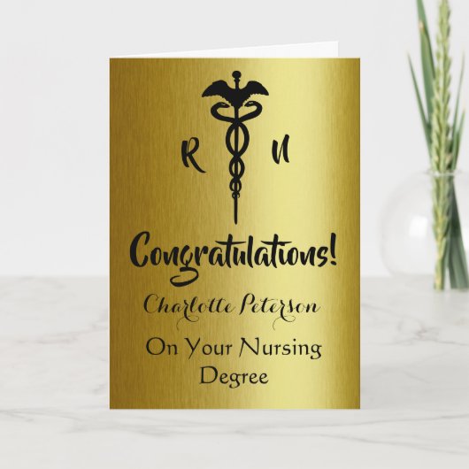 Modern Black & Gold Nurse Abschluss Congratulation Karte (Vorderseite)