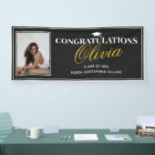 Modern Black Gold Photo Congratulations Grad Party Banner (Messe)