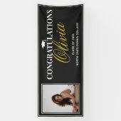 Modern Black Gold Photo Congratulations Grad Party Banner (Vertikal)