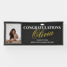 Modern Black Gold Photo Congratulations Grad Party Banner