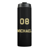 Modern Black Gold Player Name Jersey Nummer Sports Thermosbecher (Vorderseite)
