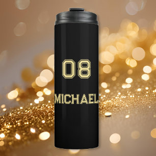Modern Black Gold Player Name Jersey Nummer Sports Thermosbecher