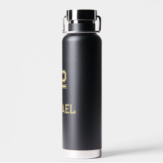 Modern Black Gold Player Name Jersey Nummer Sports Trinkflasche (Rückseite)