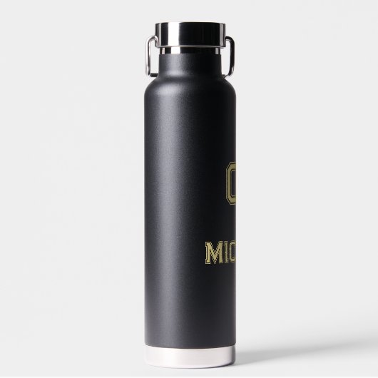 Modern Black Gold Player Name Jersey Nummer Sports Trinkflasche (Vorne)