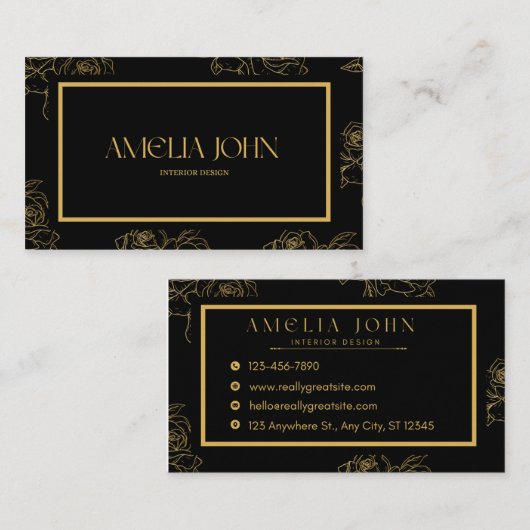 Modern Black Gold Professional Business Card Visitenkarte (Vorne/Hinten)