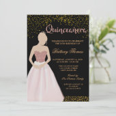 Modern Black & Gold Quinceanera 15. Geburtstag Einladung (Stehend Vorderseite)
