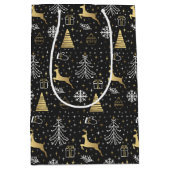 Modern Black Gold Rentier Weihnachten Mittlere Geschenktüte (Vorderseite)