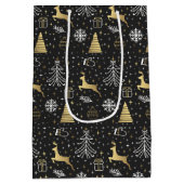 Modern Black Gold Rentier Weihnachten Mittlere Geschenktüte (Rückseite)