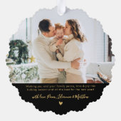 Modern Black Gold Script 2 Foto Weihnachten Ornament Karte (Rückseite)